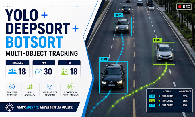 develop deepsort, bot sort and yolo object tracking for video analytics