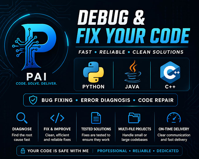 debug and fix your python c and java