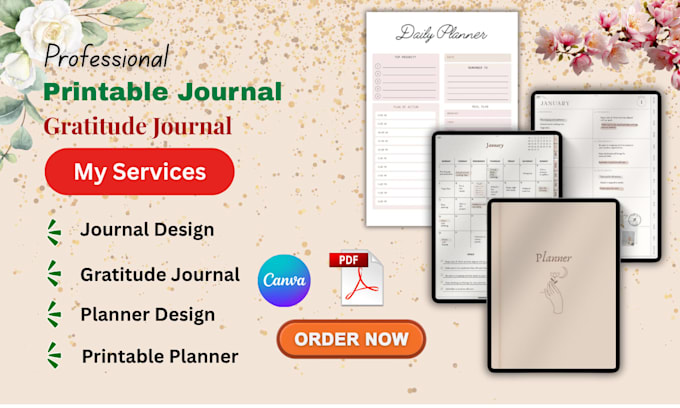 design custom printable journal, gratitude journal and planner