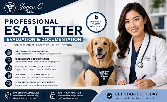 provide professional esa letter evaluation and documentation