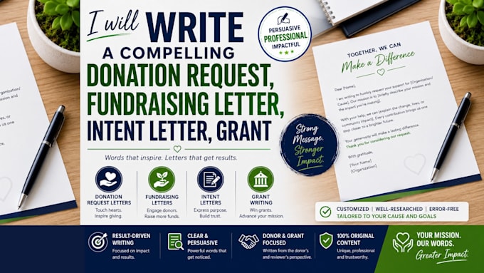 write a compelling donation request, fundraising letter, intent letter, grant