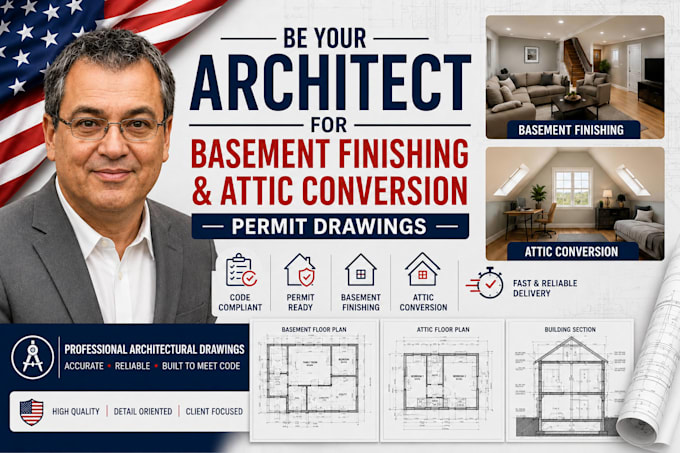 be your architect for basement finishing and attic conversion permit drawings