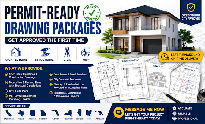 create civil structural engineering drawings for california florida texas permit