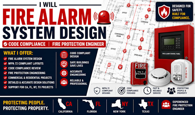 ca fl ny tx fire alarm system design code compliance fire protection engineer
