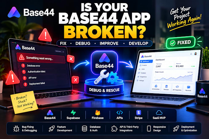 base44 expert, base44 bug fixing, base44 mvp app development, base44 debugging