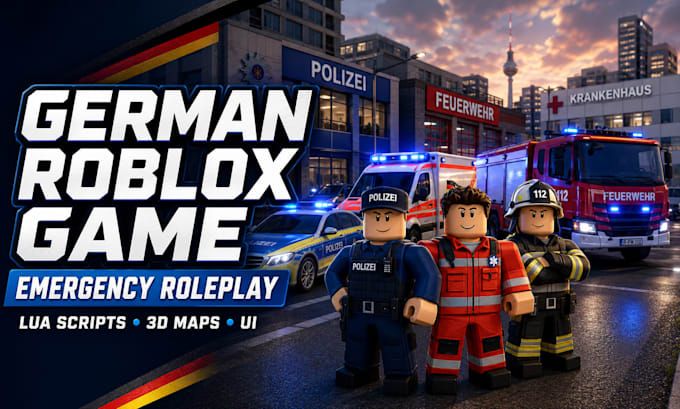build german roblox emergency roleplay game, lua scripts, 3d maps and UI