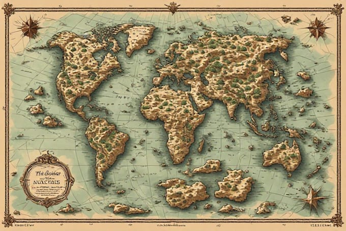 create a detailed historical replica map in vintage style