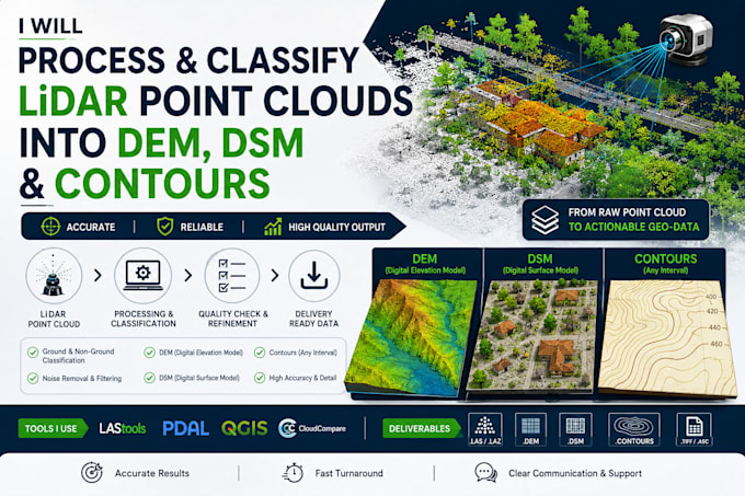 process and classify lidar point clouds into dem, dsm, and contours