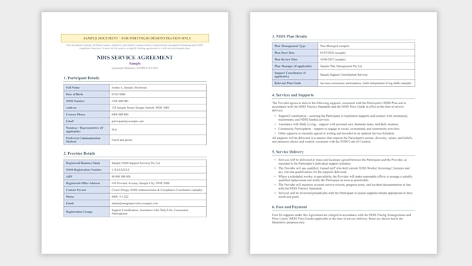 draft your ndis service agreements and documents