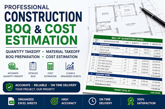 prepare construction boq quantity takeoff and cost estimation