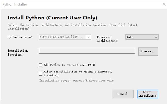 install python and setup environment on windows