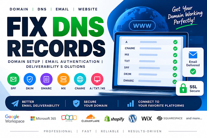 fix dns records, email deliverability, and domain configuration issues