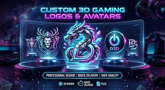 design a modern 3d gaming logo or custom avatar