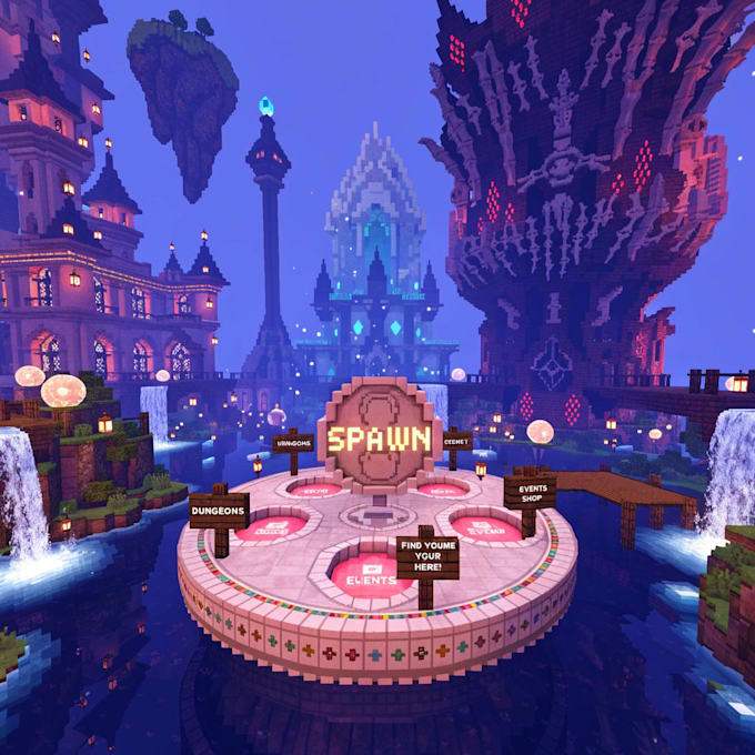 build custom minecraft map server spawn lobby fantasy world