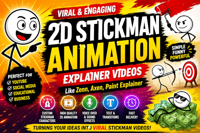 create funny 2d stickman animation and paint style cartoon shorts