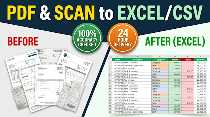 convert PDF bank statement, credit card statement, invoice, receipt to excel