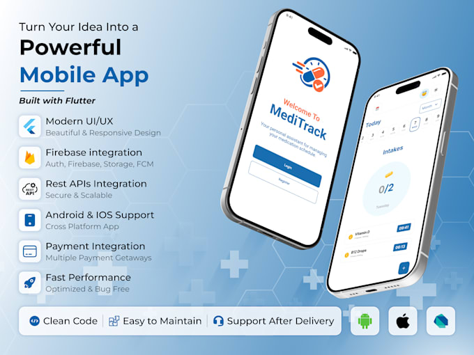 develop a custom flutter app for android and ios