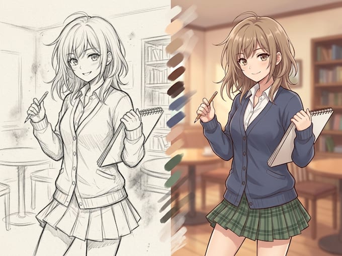 draw a anime sketch with color