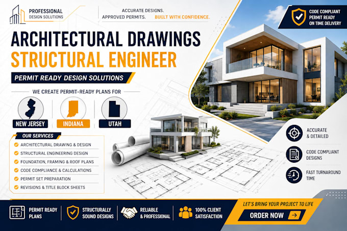 architectural draw, structural engineer for new jersey, indiana, utah permit