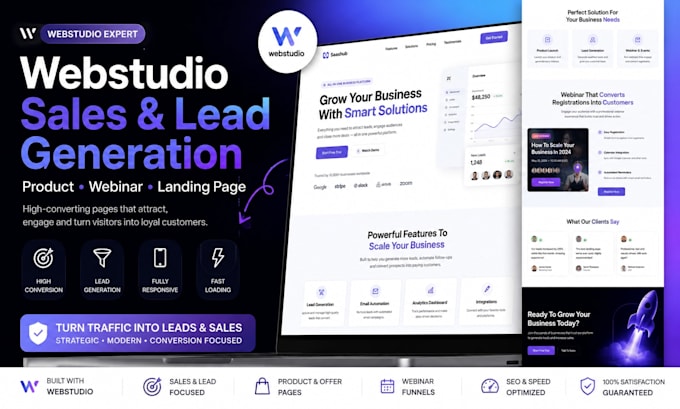 design webstudio sales lead generation product webinar website landing page