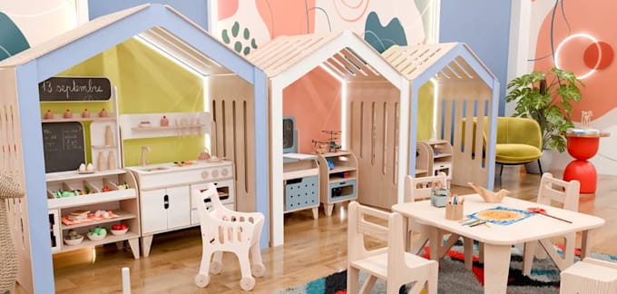 cgi interior kids playroom,children room d5 render,3d kids classrom space layout