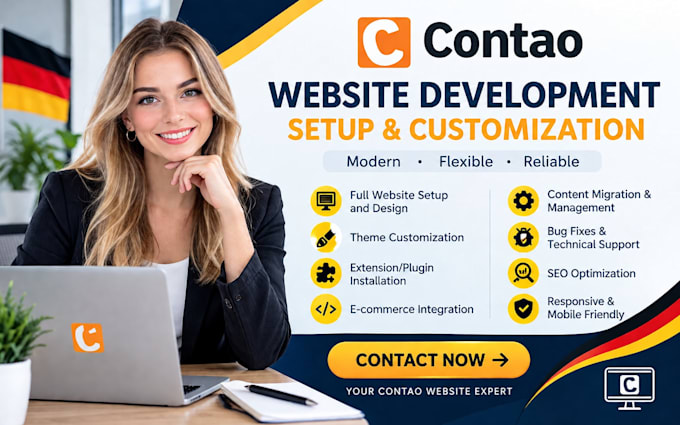 build customize update contao cms website with ecommerce integration fix bugs