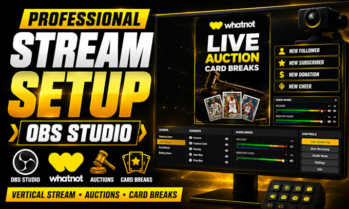 set up whatnot obs vertical stream for auctions card breaks and live shows