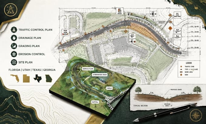 do traffic control plan drainage and grading plan for ohio, utah, texas, georgia