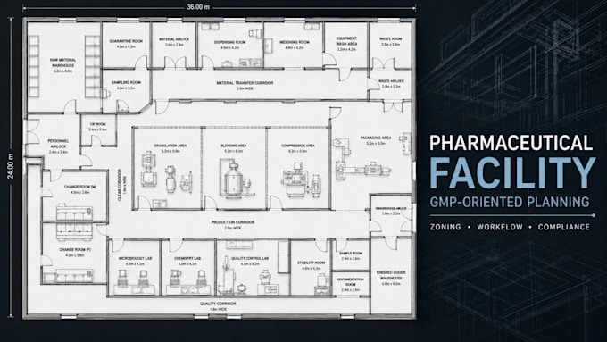 design a pharmaceutical manufacturing facility floor plan with gmp planning
