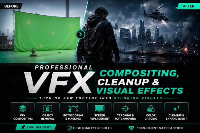 do professional vfx compositing, cleanup and visual effects