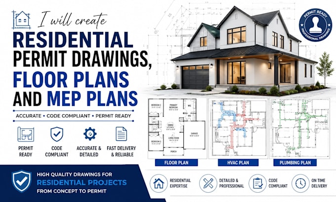 create residential permit drawings, floor plans and mep plans