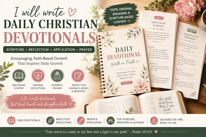 create daily christian devotional, bible study and faith based journal content