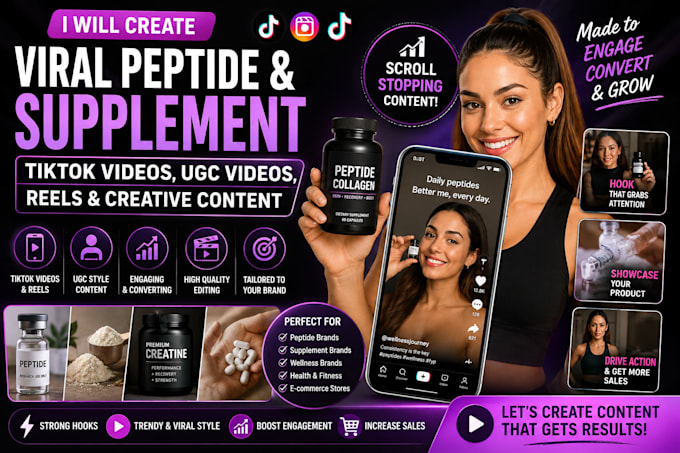 create viral peptide tiktok videos supplement ugc virals  reels and creative