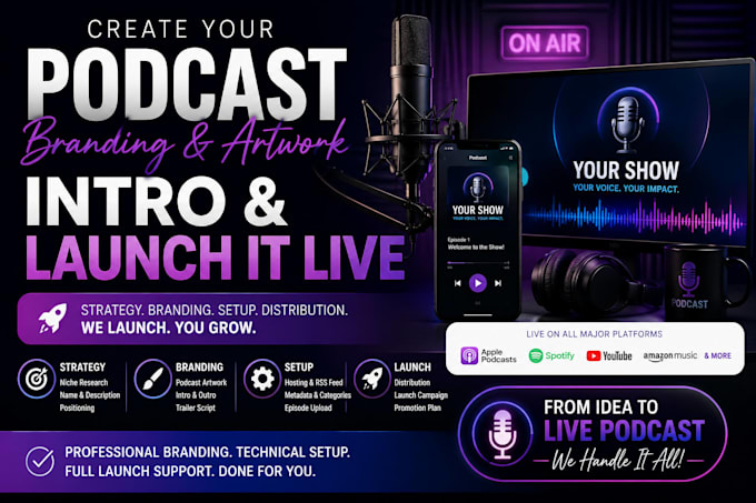 create your podcast branding artwork intro and launch it live