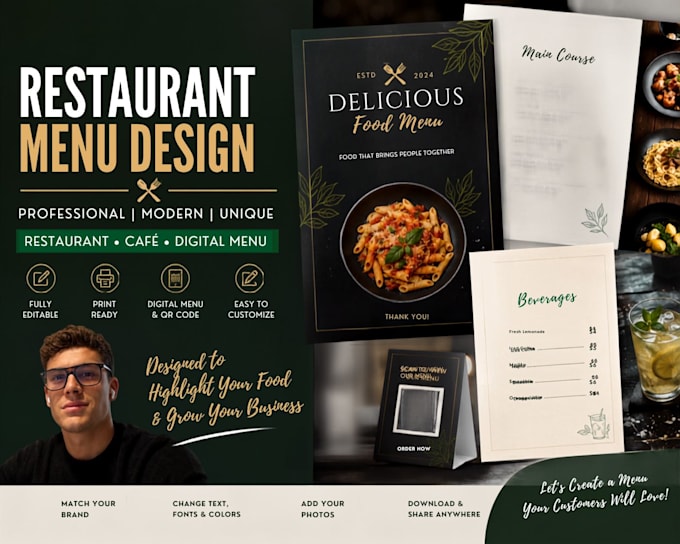 design an editable restaurant menu in canva