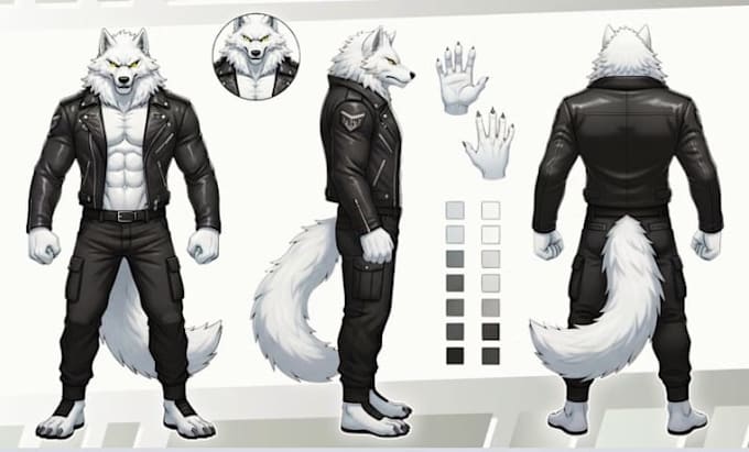 design clear furry and fursona reference sheet, sfw