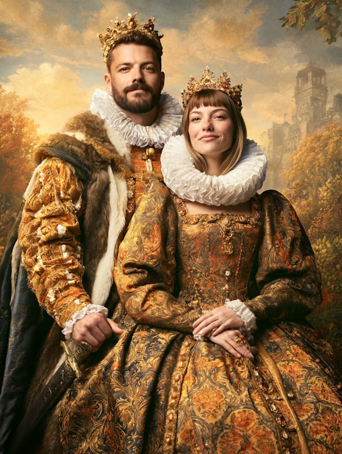 illustrate awesome royal couple portrait