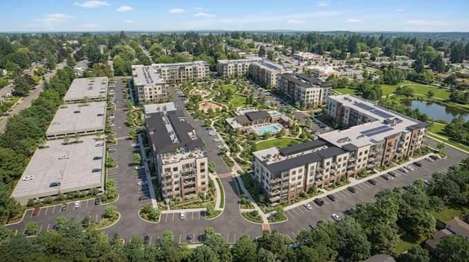 apartment complex rendering and property development visuals