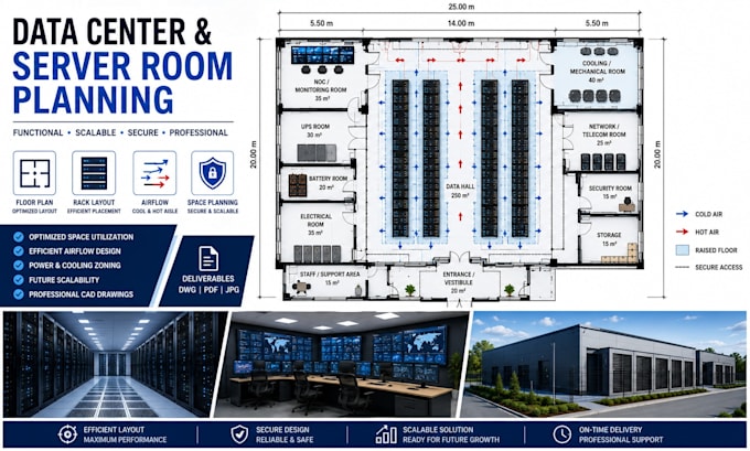 design data center floor plan, server room layout and rack planning