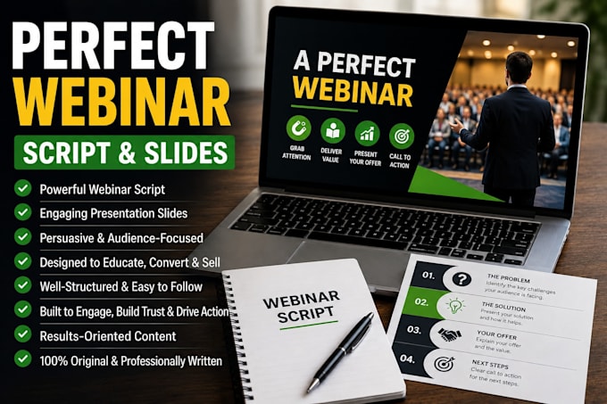 write a perfect or sales webinar script and presentation slides that converts