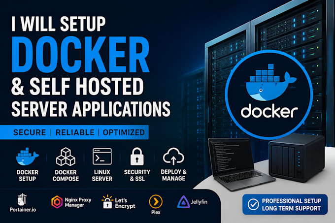 setup docker containers and self hosted server applications