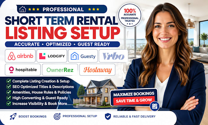setup listing on airbnb, lodgify, guesty, vrbo, hospitable, ownerrez, hostaway