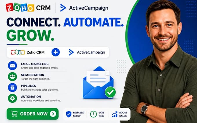 setup zoho CRM activecampaign email automation workflow sales pipeline