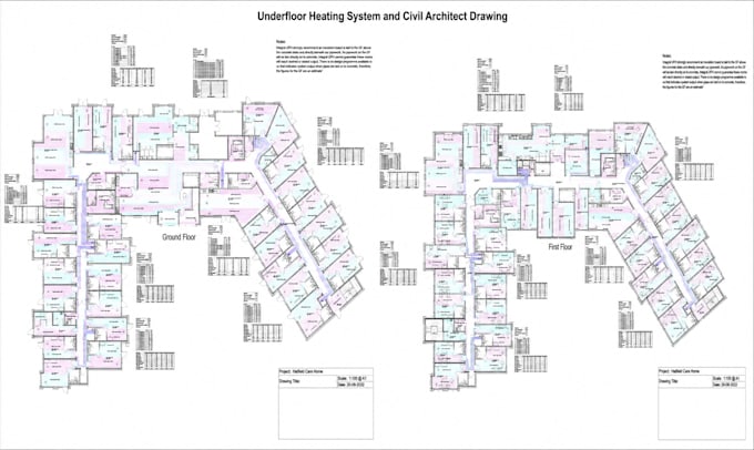 draw underfloor heating system and civil architect drawing