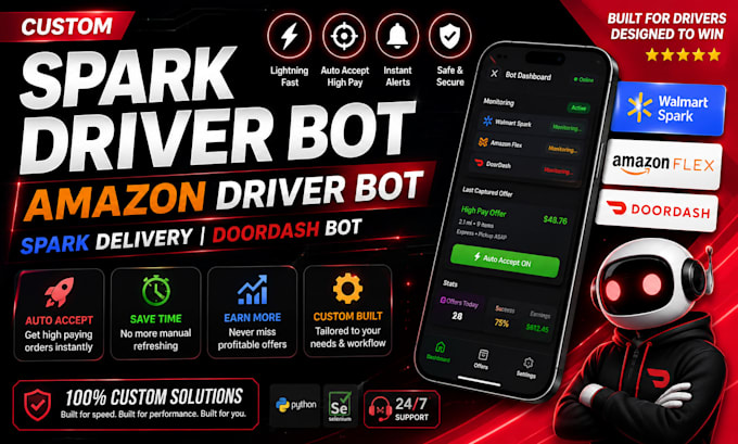develop custom spark driver bot, amazon driver bot, spark delivery, doordash bot