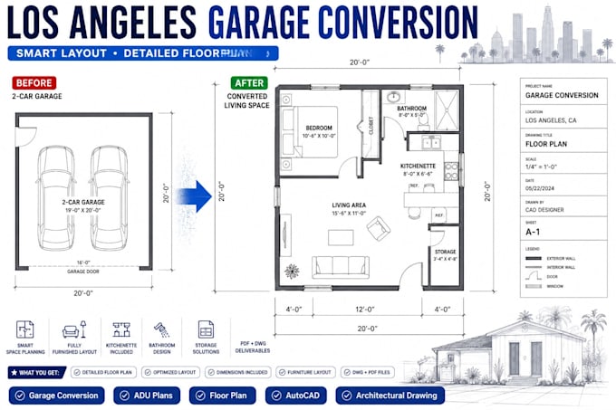 create los angeles garage conversion plans and space efficient layouts