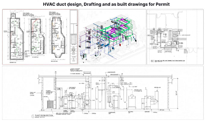 hvac duct design, drafting and as built drawings for permit