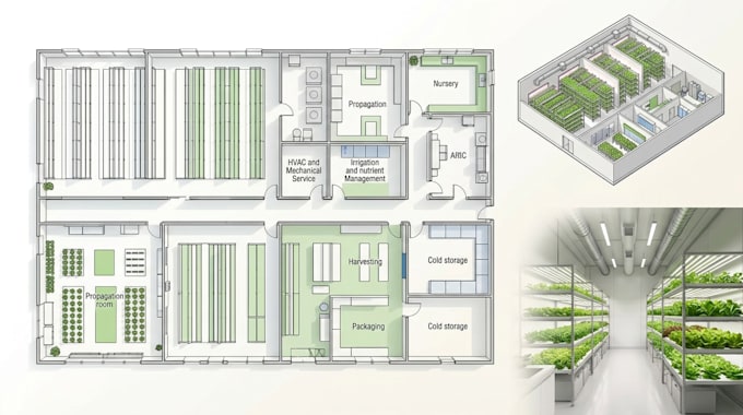 design an indoor vertical farm and cea facility layout