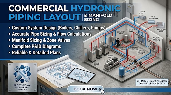 provide commercial hydronic piping layout service and manifold sizing