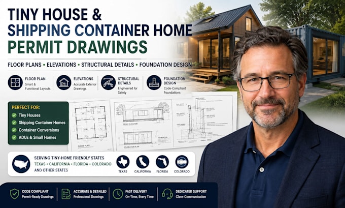 create tiny house and shipping container home permit drawing